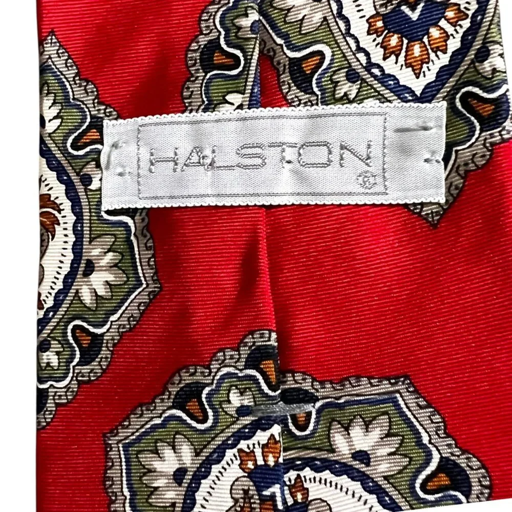 Vintage Halston‎ Men's Red Silk Medallion Pattern Professional Career Necktie